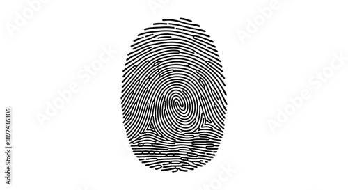 A striking black and white image of a fingerprint with detailed ridges and swirls presented as a silhouette high quality