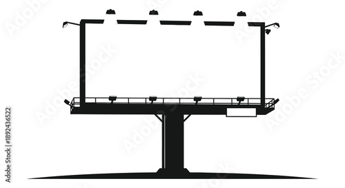 A stark black silhouette of a roadside billboard stands against a bright white background emphasizing emptiness high quality