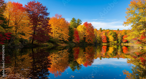 autumn trees reflected in water