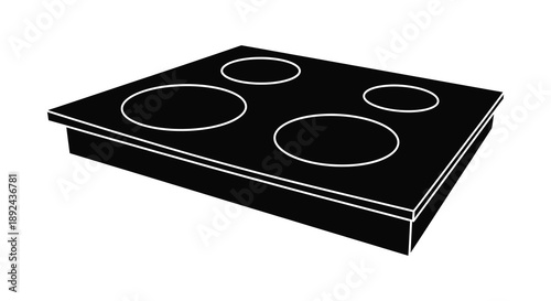 A black cooktop with four circular burners is displayed against a plain white background a striking silhouette