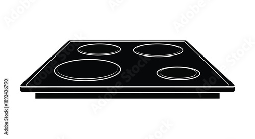 A stark black silhouette of a modern stovetop with four burners is prominently displayed showcasing kitchen appliance design silhouette