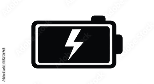 A sleek black battery icon displays a full charge with a lightning bolt inside a striking silhouette