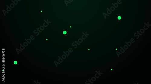 Green Dots Moving in Dark Background Space.