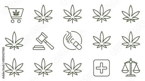 Cannabis and Legalization Line Icons
Health and Legal Symbol Collection