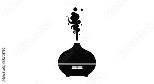 A minimalist depiction of an essential oil diffuser emitting vapor presented as a striking black silhouette high quality