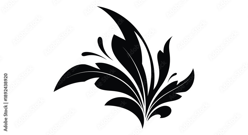 Fototapeta premium A striking black floral design featuring curved leaves and stems presented as a bold silhouette high quality professional