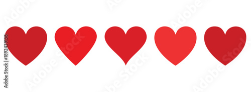 A diverse set of heart icons rendered in a flat, minimalist style, ideal for web design, app interfaces, and expressing love or care.