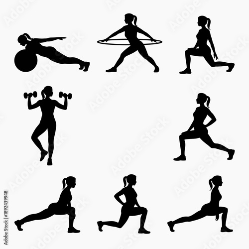 Fitness Silhouette Collage: A collection of dynamic silhouettes capturing various fitness poses, symbolizing the essence of a healthy lifestyle.