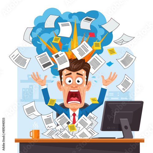 Stressed Man Overwhelmed with Documents.
