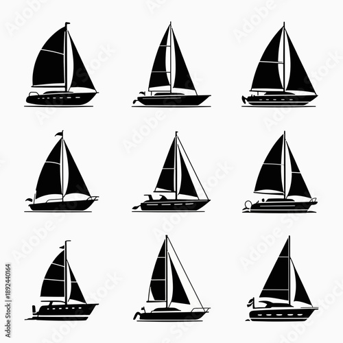 Sailing Boats Silhouettes: A collection of various stylized sailboat silhouettes, evoking a sense of maritime adventure and freedom.
