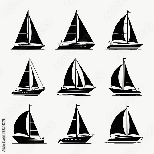 Sailing Serenity: A collection of elegant sailboats, their sails billowing in the wind, gliding across the serene expanse of the ocean. Each vessel embodies the spirit of adventure and tranquility.