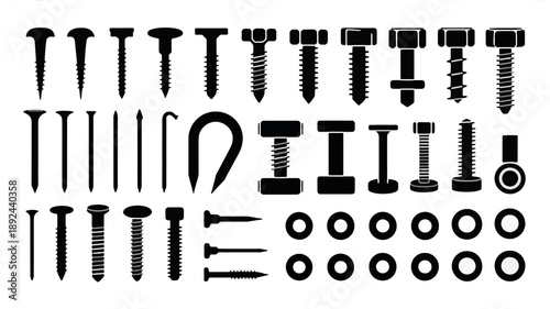 Precision Components: A comprehensive array of black fasteners, meticulously arranged against a backdrop. Each individual component embodies the essence of precision and utility.