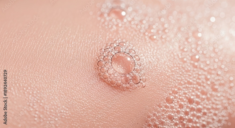 Fototapeta premium Close up skin surface with water droplets and a large bubble