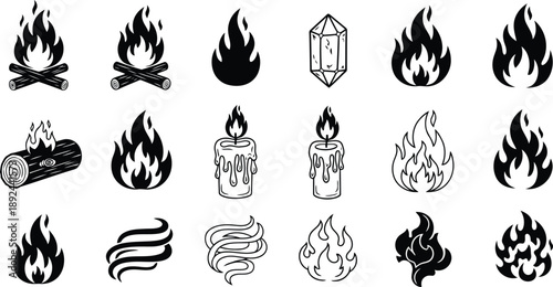 Fire and flame icon set