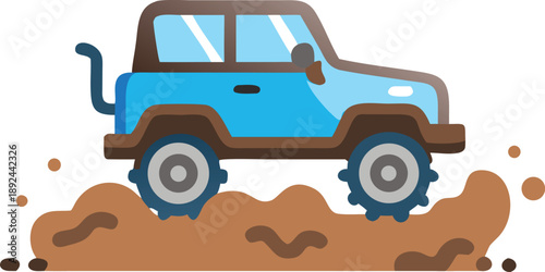 Vector illustration of a cartoon delivery truck and old SUV automobile with a toy car icon design representing transport and road travel