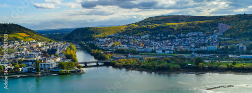 Schilderij op canvas Rheinpanorama Landschaftspanorama Rheinland Bingen am Rhein