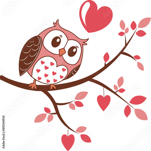 Cute Silly Owl, accessorized with holding a heart, in a Valentine world – Valentine Blush palette vector