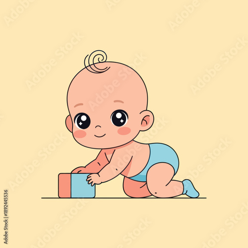 Crawling Baby Boy Playing with Blocks.