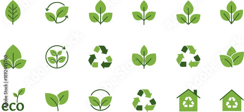 Collection of Green Eco and Recycling Icons for Environmental Sustainability