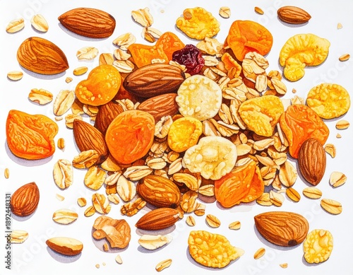 Wallpaper Mural Overhead view of a delicious granola mix with fruits, oats, and nuts Torontodigital.ca