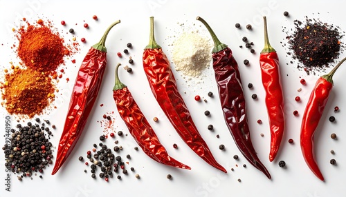 Wallpaper Mural Spices and chilies arranged on white, creating a vibrant culinary scene Torontodigital.ca