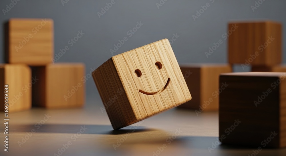 Fototapeta premium Wooden block with smiley face among other blocks on a table