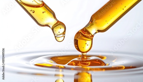 Wallpaper Mural Droppers with amber liquid create ripples upon contact with the surface Torontodigital.ca