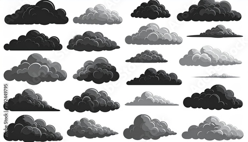 Wallpaper Mural A collection of various stylized dark grayscale clouds on a white background Torontodigital.ca