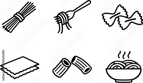 Types of Pasta Outline Icons. Vector
