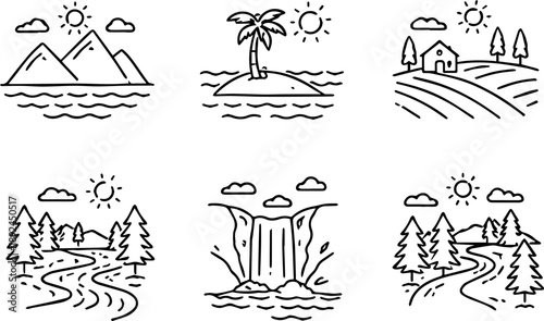 Landscape and Nature Scene Icons Set