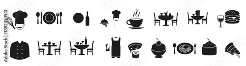 collection of icons depicting restaurant silhouettes