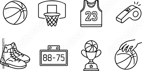 Basketball Line Icons Vector