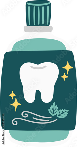Mint Flavored Mouthwash in Bottle Vector Illustration