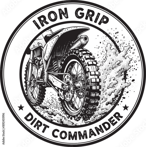 Motorcycle illustration showcasing dirt bike riding skills in action-packed outdoor environment from a dynamic viewpoint