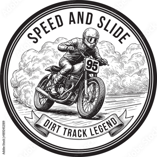 Motorcyclist Riding Dirt Bike on Track with Speed and Control, Dirt Track Racing Scene Illustration