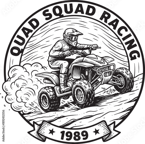 Quad Squad Racing Event Illustration Featuring Rider on Quad Bike in Action