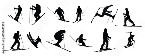 collection of silhouette illustrations of snow ski