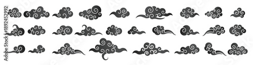 Cloud in Chinese style. Abstract black cloudy set isolated on white background. Vector illustration