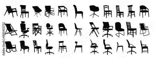 collection of silhouette illustrations of various chairs on