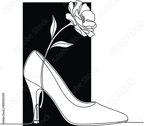Vector Illustration of Elegant high heel shoe with rose on black background