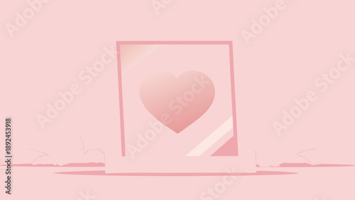Flat vector illustration of a pink heart in a torn paper frame on a pastel background for love and emotions concepts with romance and valentine