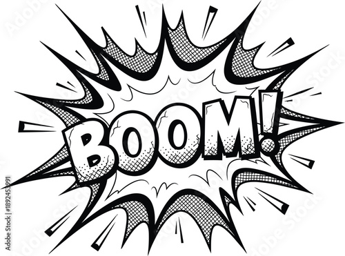 Vector Illustration of Black and white comic boom explosion effect vector illustration