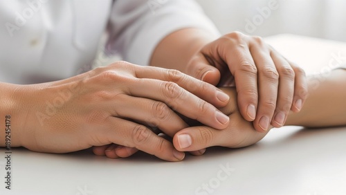 Close-up of two hands gently holding each other for support