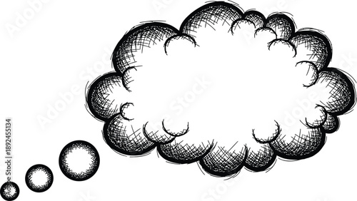 Vector Illustration of Black and white thought bubble illustration with shading and texture.