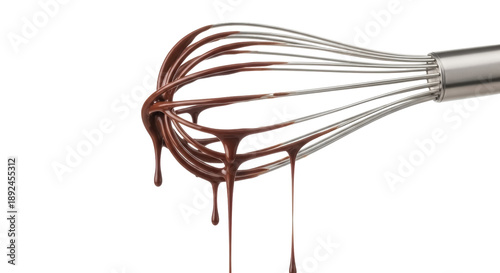 Obraz na plátně Chocolate dripping from a whisk isolated PNG, delicious dessert ingredient on tr