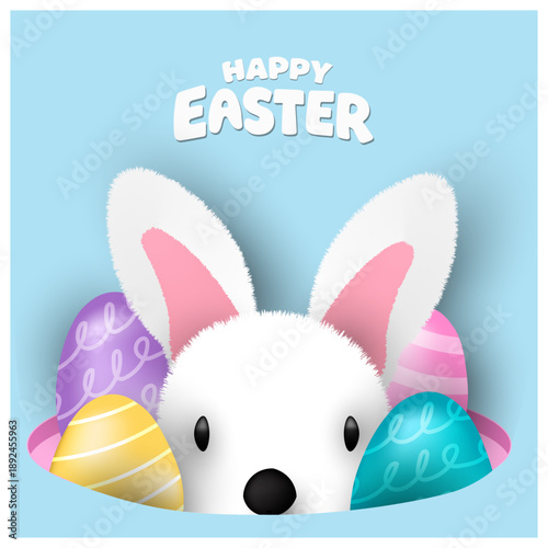 Easter banner template with Easter eggs, happy easter day poster, cards, cover, banners set for social media Greetings and presents Promotion shopping in cute colorful 3d realistic  egg and bunnies.