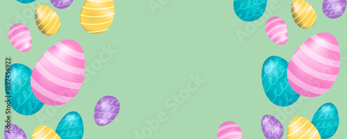Easter banner template with Easter eggs, happy easter day poster, cards, cover, banners set for social media Greetings and presents Promotion shopping in cute colorful 3d realistic  egg and bunnies.