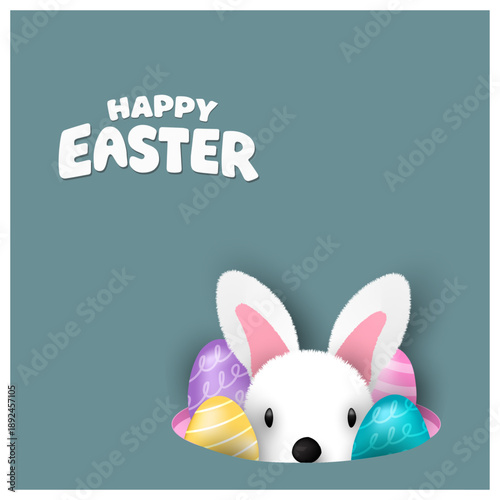 Easter banner template with Easter eggs, happy easter day poster, cards, cover, banners set for social media Greetings and presents Promotion shopping in cute colorful 3d realistic  egg and bunnies.