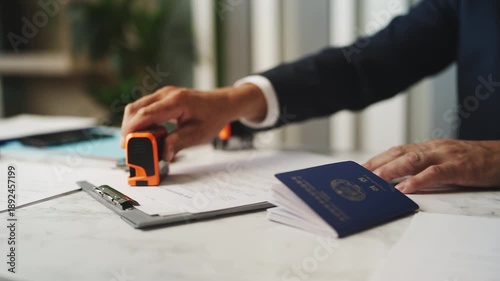Wallpaper Mural Male customs officer stamping North Korean passport, rejecting visa application Torontodigital.ca