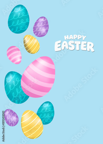 Easter banner template with Easter eggs, happy easter day poster, cards, cover, banners set for social media Greetings and presents Promotion shopping in cute colorful 3d realistic  egg and bunnies.